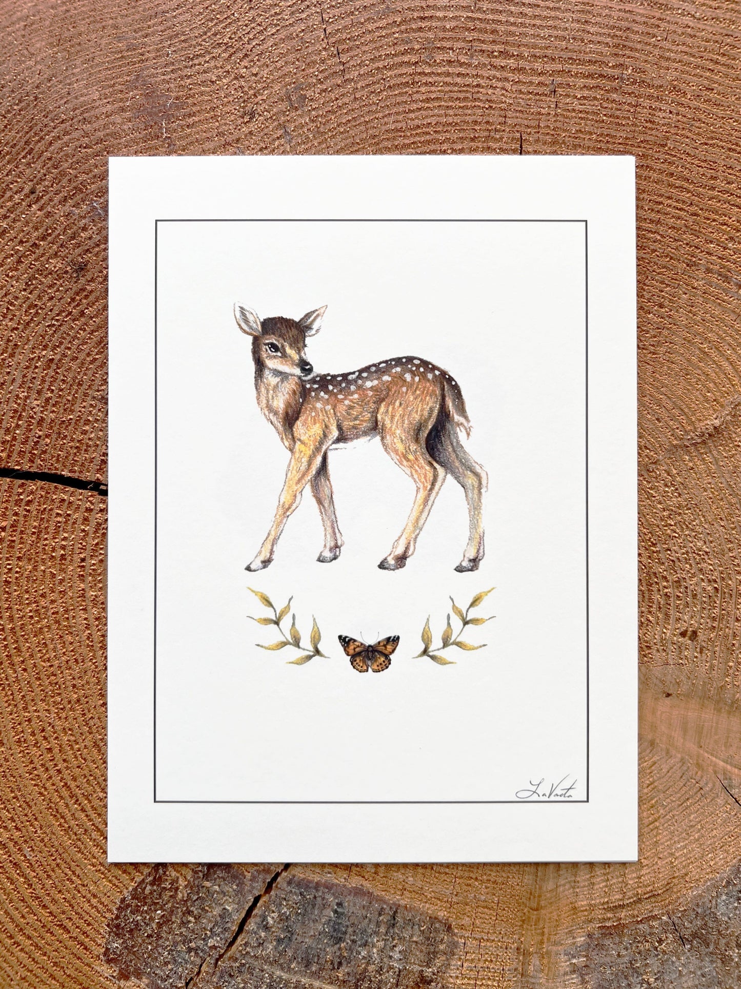 Fawn and Painted Lady Butterfly - Illustration Print